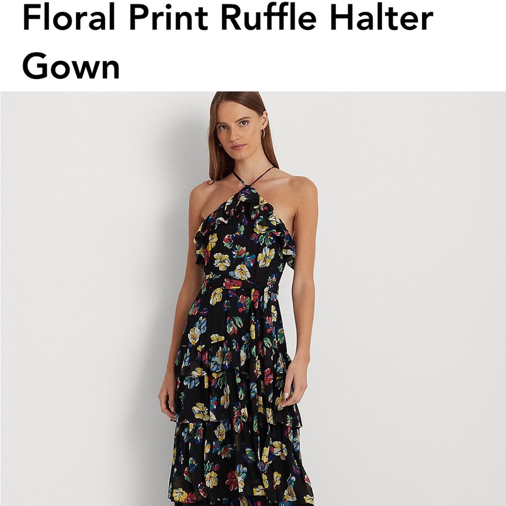 Lauren Ralph Lauren Ruffled Tie Front Midi Gown NWT. Never worn or altered.